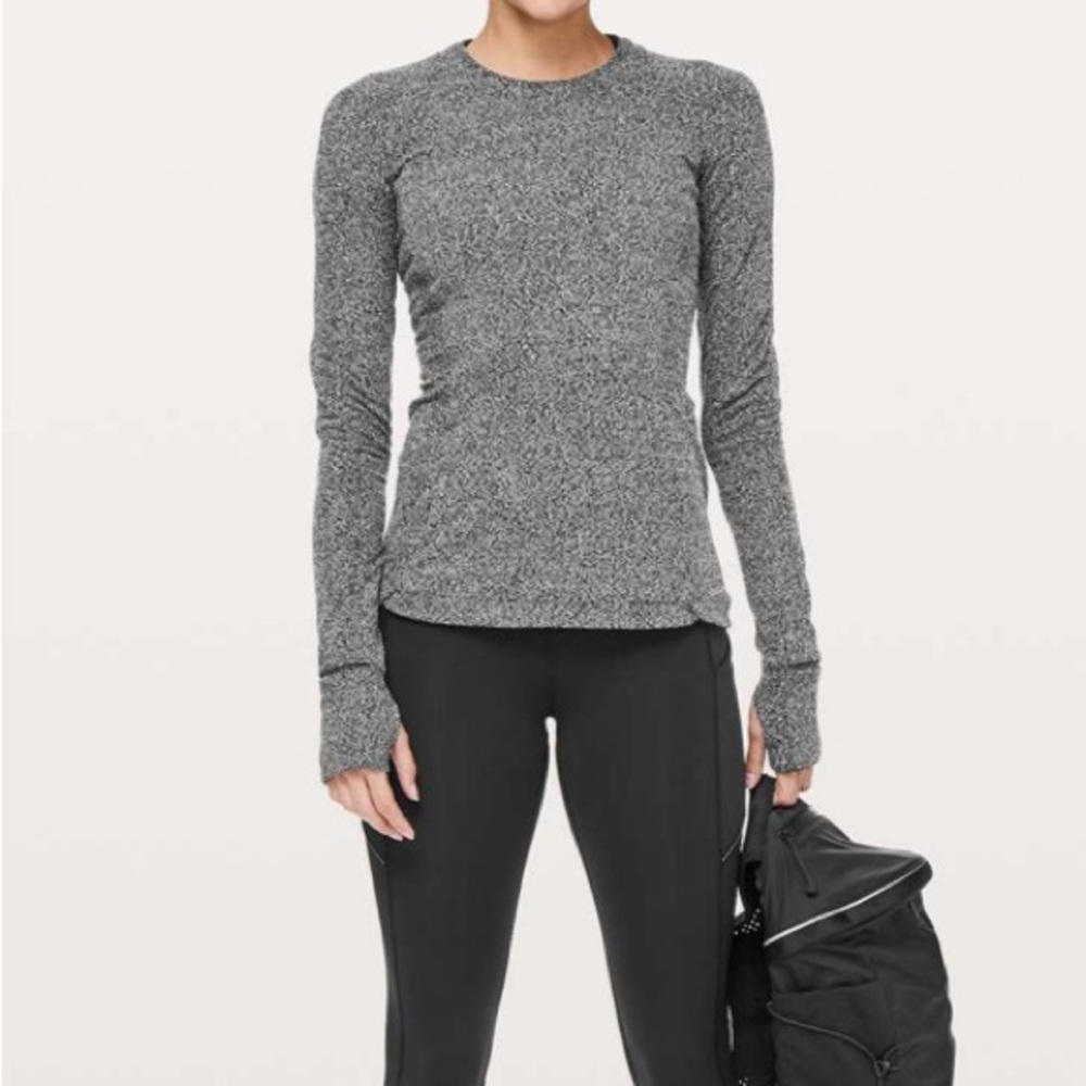 Lululemon Runderful Long Sleeve Rush Jacquard Black White W3BVQS